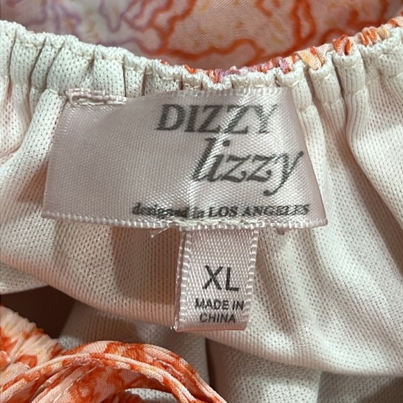 Dizzy Lizzy Maxi Dress XL Babydoll Floral Boho Milkmaid Smocked Ruffles Tie - Picture 10 of 11